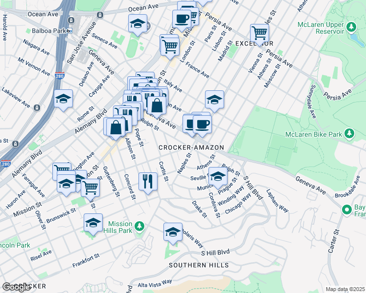 map of restaurants, bars, coffee shops, grocery stores, and more near in San Francisco