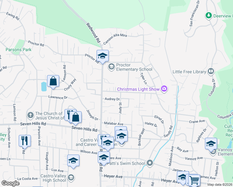 map of restaurants, bars, coffee shops, grocery stores, and more near 4859 Seaview Avenue in Castro Valley