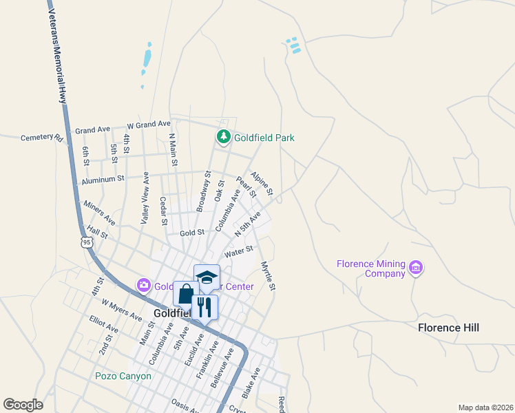 map of restaurants, bars, coffee shops, grocery stores, and more near 925 North 5th Avenue in Goldfield