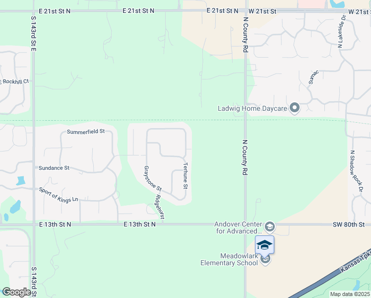map of restaurants, bars, coffee shops, grocery stores, and more near East Sundance Street in Wichita