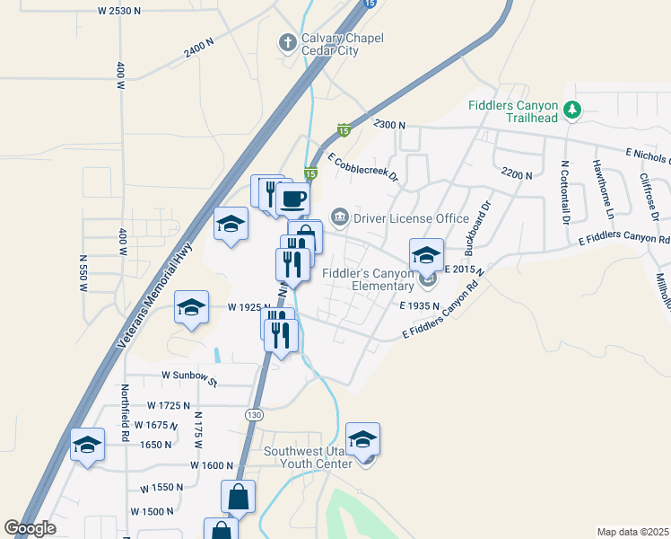 map of restaurants, bars, coffee shops, grocery stores, and more near 260 DL Sargent Drive in Cedar City