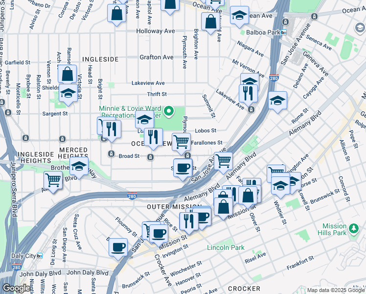 map of restaurants, bars, coffee shops, grocery stores, and more near in San Francisco