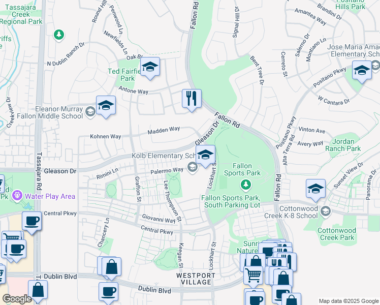 map of restaurants, bars, coffee shops, grocery stores, and more near 3105 Vittoria Loop in Dublin