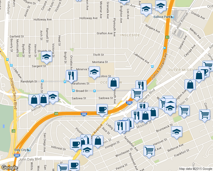 map of restaurants, bars, coffee shops, grocery stores, and more near in San Francisco