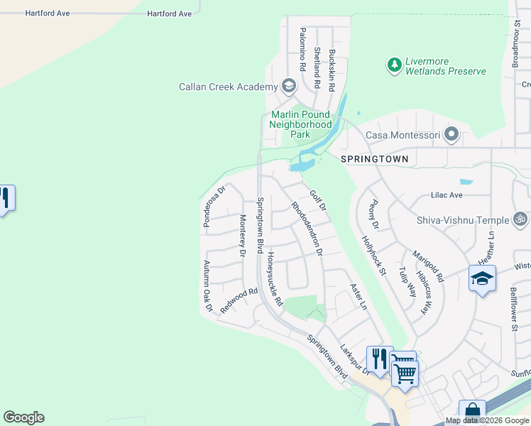 map of restaurants, bars, coffee shops, grocery stores, and more near 1882 Carnation Circle in Livermore