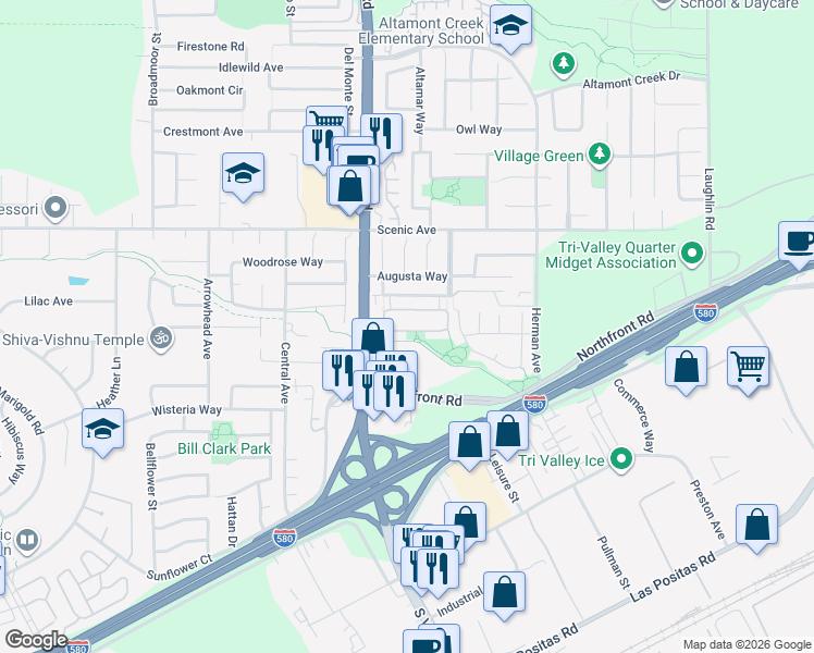 map of restaurants, bars, coffee shops, grocery stores, and more near 6464 Forget Me Not in Livermore