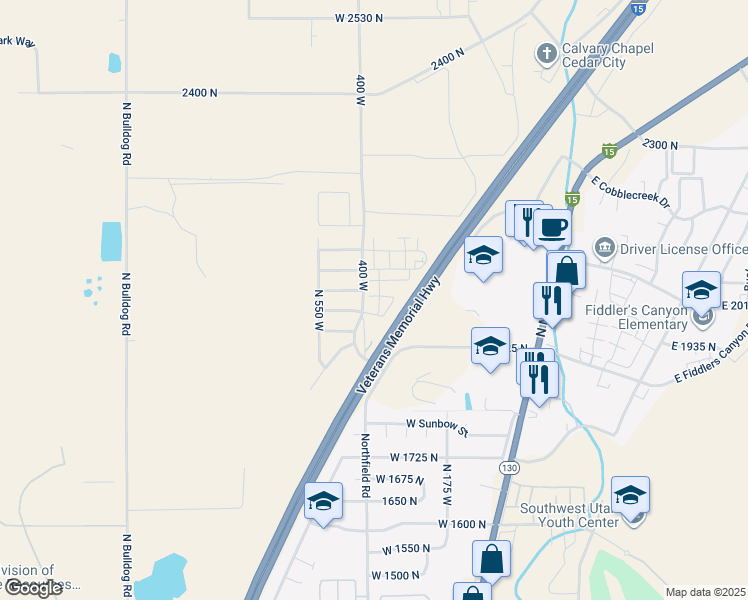 map of restaurants, bars, coffee shops, grocery stores, and more near 418 West 2050 North in Cedar City