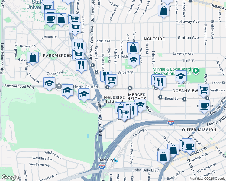 map of restaurants, bars, coffee shops, grocery stores, and more near in San Francisco