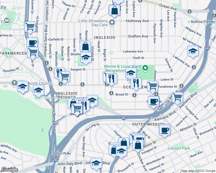 map of restaurants, bars, coffee shops, grocery stores, and more near in San Francisco