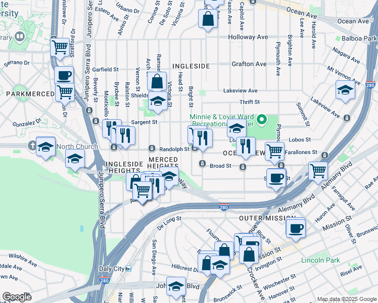 map of restaurants, bars, coffee shops, grocery stores, and more near in San Francisco