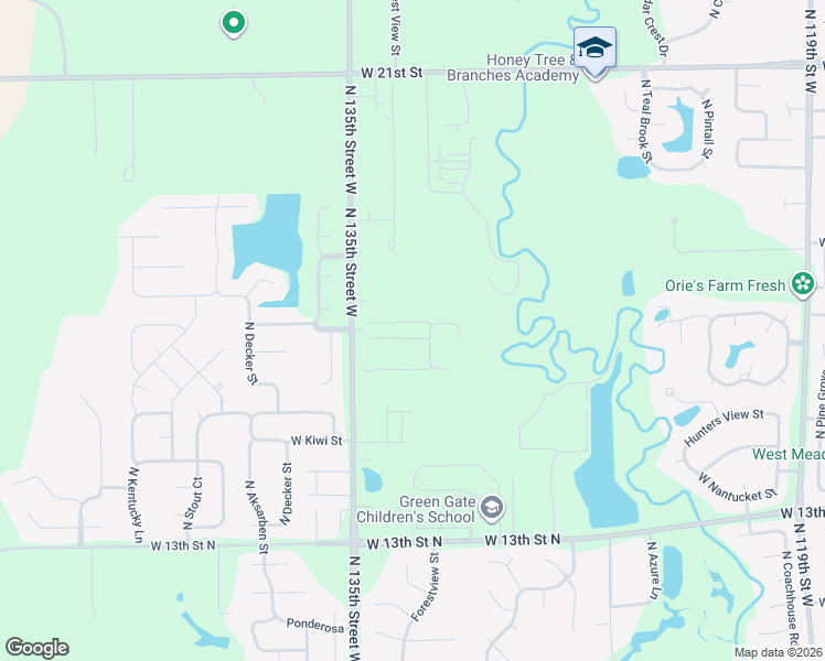 map of restaurants, bars, coffee shops, grocery stores, and more near 1826 North 135th Street West in Wichita