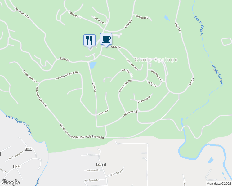map of restaurants, bars, coffee shops, grocery stores, and more near 113 Greenbrier Road in Daniels