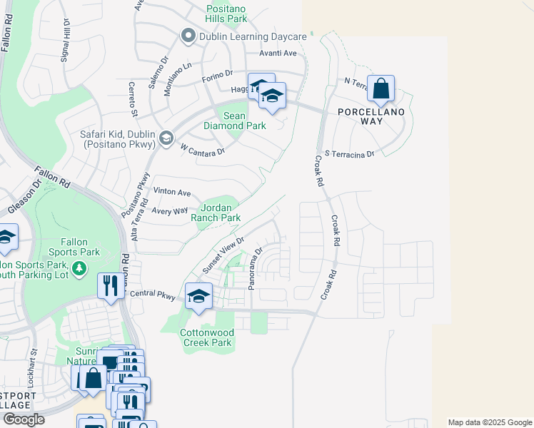 map of restaurants, bars, coffee shops, grocery stores, and more near 4456 Sunset View Drive in Dublin
