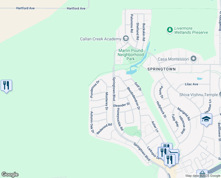 map of restaurants, bars, coffee shops, grocery stores, and more near 1981 Monterey Drive in Livermore