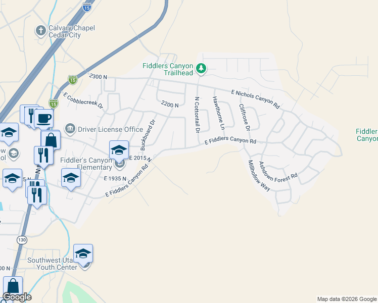 map of restaurants, bars, coffee shops, grocery stores, and more near 790 East Fiddlers Canyon Road in Cedar City