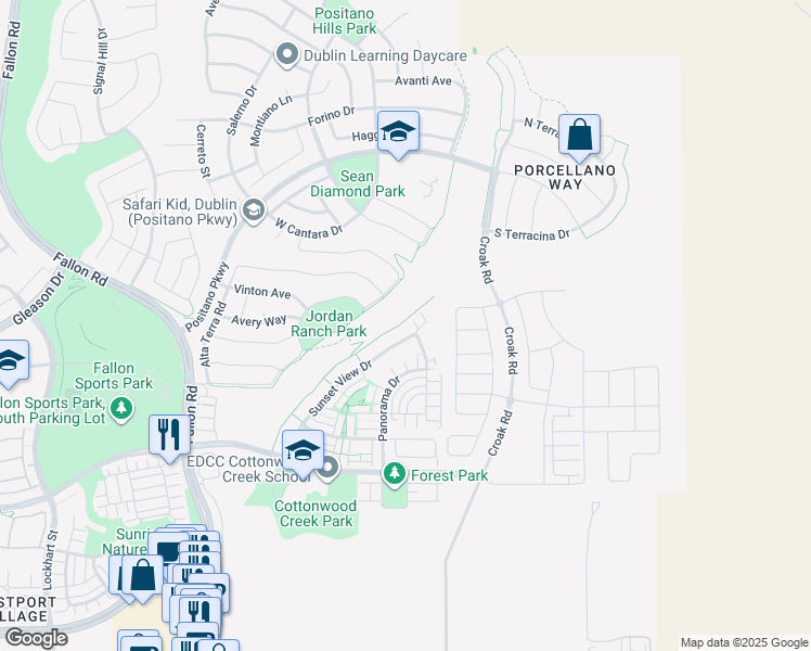 map of restaurants, bars, coffee shops, grocery stores, and more near 4456 Sunset View Drive in Dublin