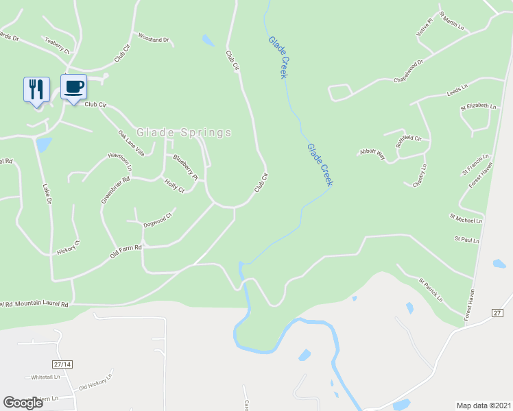 map of restaurants, bars, coffee shops, grocery stores, and more near 562 Club Circle in Daniels