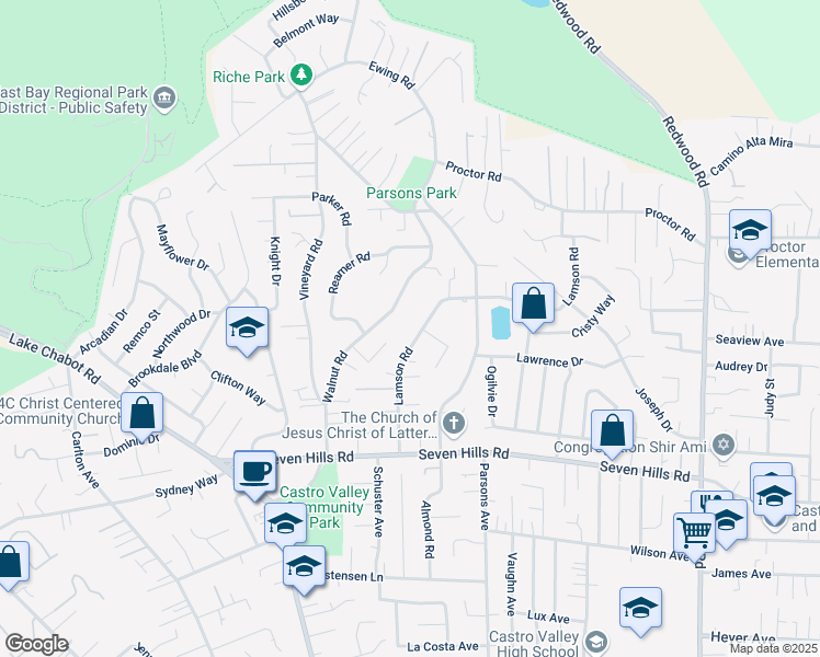 map of restaurants, bars, coffee shops, grocery stores, and more near 18561 Lamson Road in Castro Valley