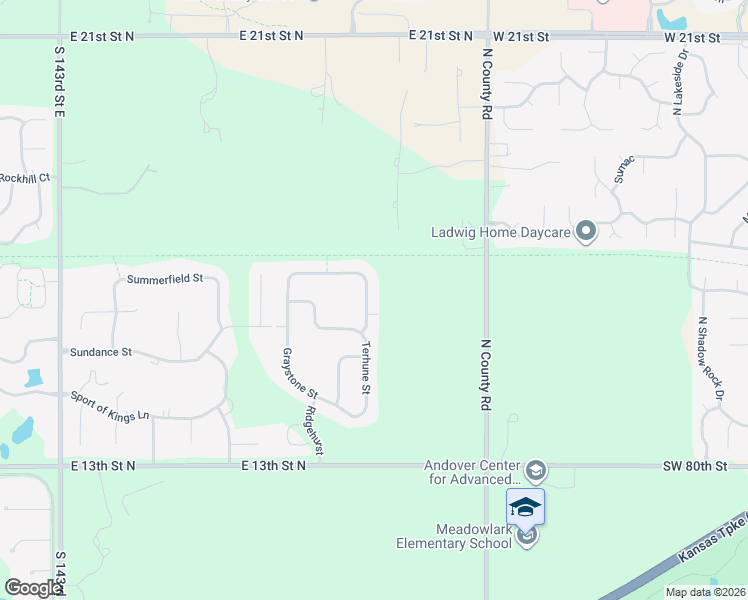 map of restaurants, bars, coffee shops, grocery stores, and more near 1554 Terhune Street in Wichita