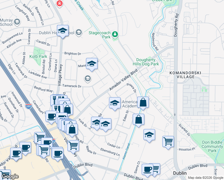 map of restaurants, bars, coffee shops, grocery stores, and more near 6884 Amador Valley Boulevard in Dublin