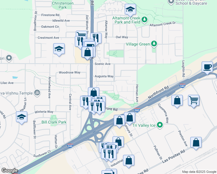map of restaurants, bars, coffee shops, grocery stores, and more near 6464 Forget Me Not in Livermore