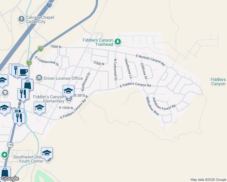 map of restaurants, bars, coffee shops, grocery stores, and more near 790 East Fiddlers Canyon Road in Cedar City