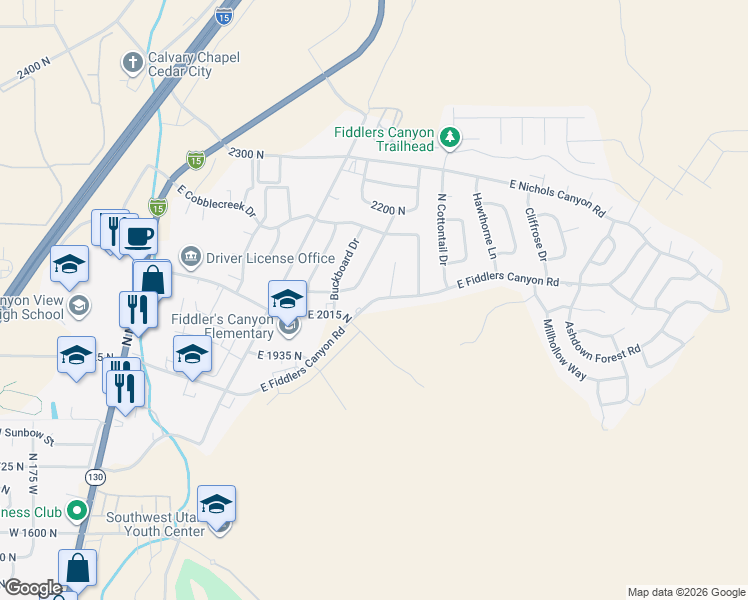 map of restaurants, bars, coffee shops, grocery stores, and more near 693 East Fiddlers Canyon Road in Cedar City