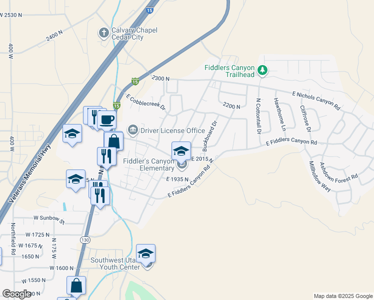 map of restaurants, bars, coffee shops, grocery stores, and more near 508 East Wagon Trail Drive in Cedar City