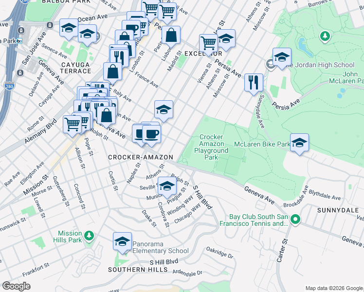 map of restaurants, bars, coffee shops, grocery stores, and more near in San Francisco