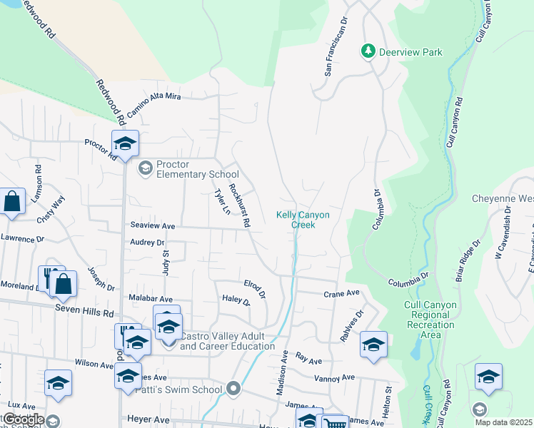 map of restaurants, bars, coffee shops, grocery stores, and more near 17868 Trenton Drive in Castro Valley
