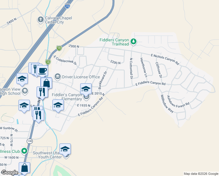 map of restaurants, bars, coffee shops, grocery stores, and more near 693 E Fiddlers Canyon Rd in Cedar City