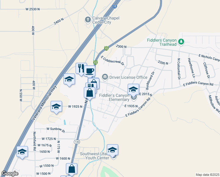 map of restaurants, bars, coffee shops, grocery stores, and more near 260 DL Sargent Drive in Cedar City