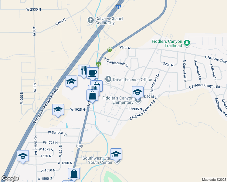 map of restaurants, bars, coffee shops, grocery stores, and more near 260 2000 North in Cedar City