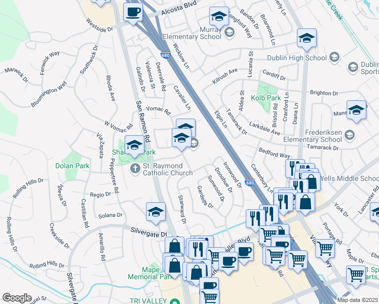 map of restaurants, bars, coffee shops, grocery stores, and more near 7997 Vomac Road in Dublin