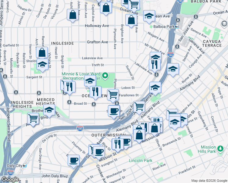 map of restaurants, bars, coffee shops, grocery stores, and more near in San Francisco