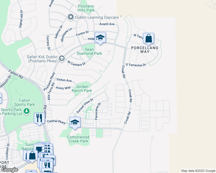 map of restaurants, bars, coffee shops, grocery stores, and more near 4369 Table Mountain Road in Dublin