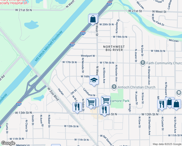map of restaurants, bars, coffee shops, grocery stores, and more near 1718 North Colorado Street in Wichita