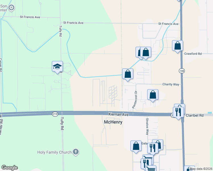 map of restaurants, bars, coffee shops, grocery stores, and more near 5218 Tunson Road in Modesto