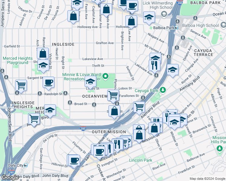 map of restaurants, bars, coffee shops, grocery stores, and more near in San Francisco