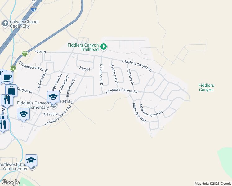 map of restaurants, bars, coffee shops, grocery stores, and more near 924 East Fiddlers Canyon Road in Cedar City