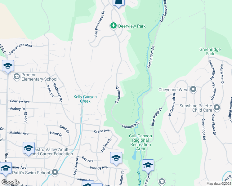 map of restaurants, bars, coffee shops, grocery stores, and more near 18081 Columbia Drive in Castro Valley