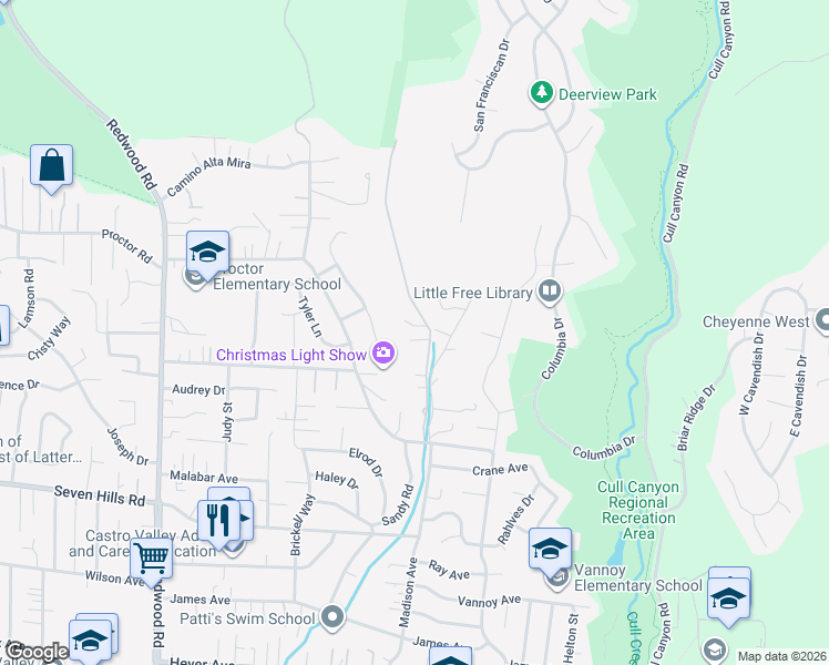 map of restaurants, bars, coffee shops, grocery stores, and more near 18127 Common Road in Castro Valley