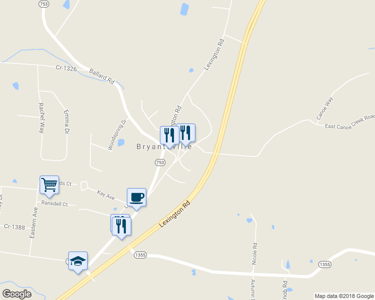 map of restaurants, bars, coffee shops, grocery stores, and more near Old Lexington Road in Lancaster