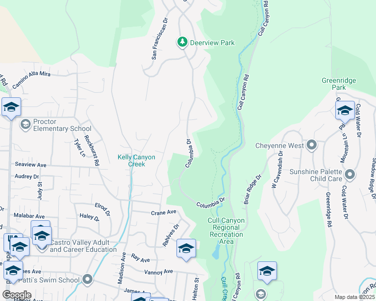 map of restaurants, bars, coffee shops, grocery stores, and more near 18081 Columbia Drive in Castro Valley