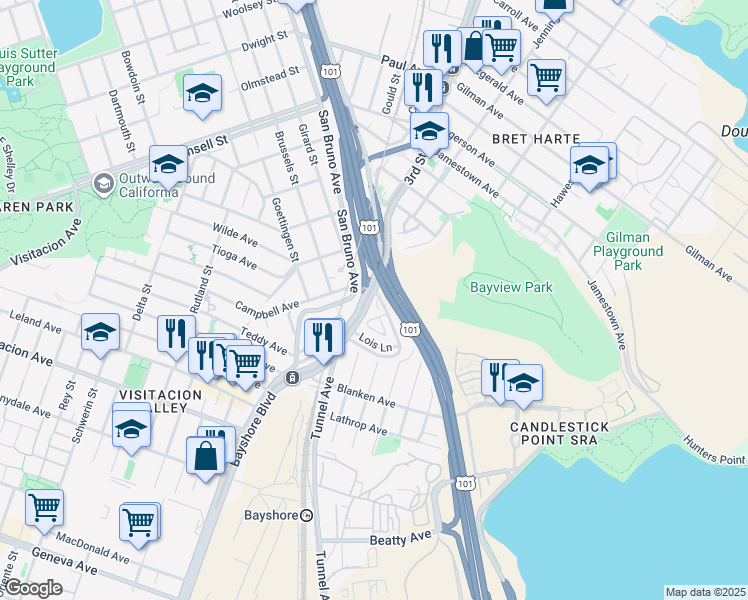 map of restaurants, bars, coffee shops, grocery stores, and more near 1263 Fell Street in San Francisco