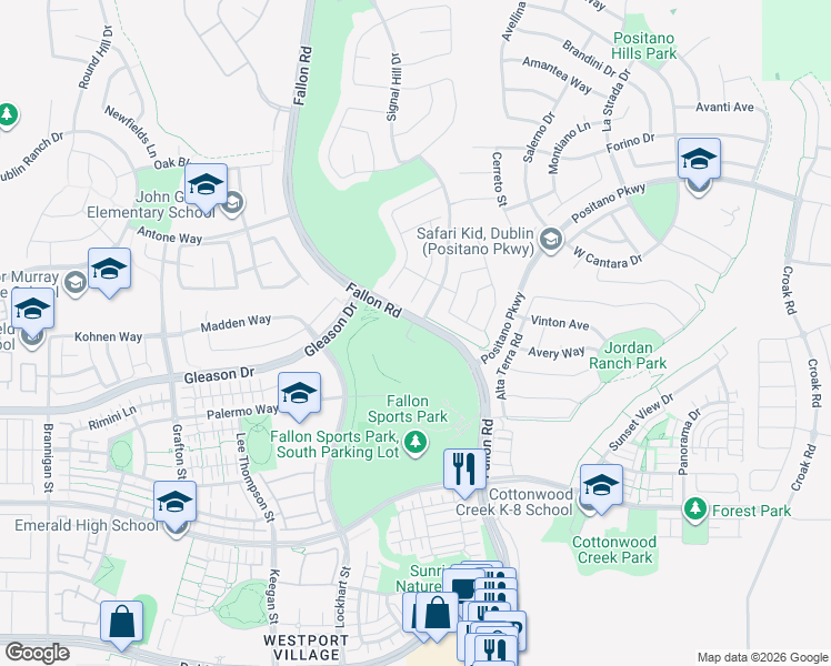 map of restaurants, bars, coffee shops, grocery stores, and more near 4800 Fallon Road in Dublin