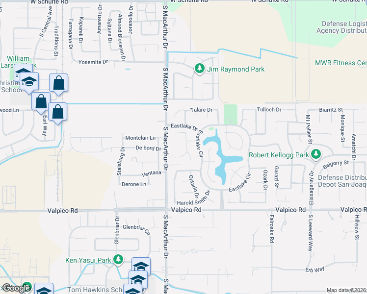 map of restaurants, bars, coffee shops, grocery stores, and more near 2211 Erie Court in Tracy