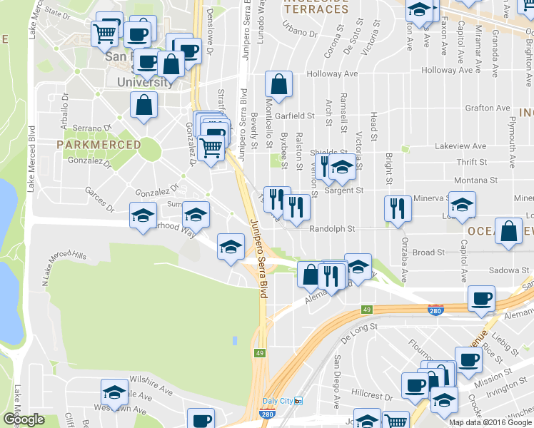 map of restaurants, bars, coffee shops, grocery stores, and more near in San Francisco