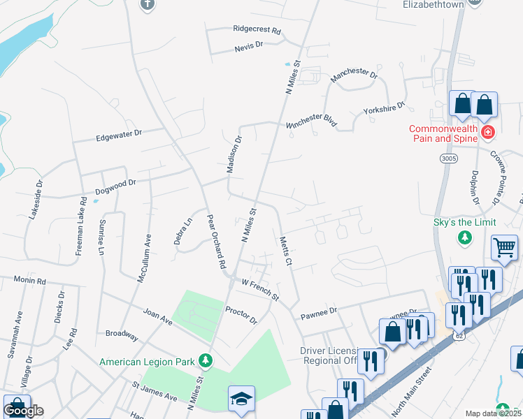 map of restaurants, bars, coffee shops, grocery stores, and more near 278 Metts Court in Elizabethtown