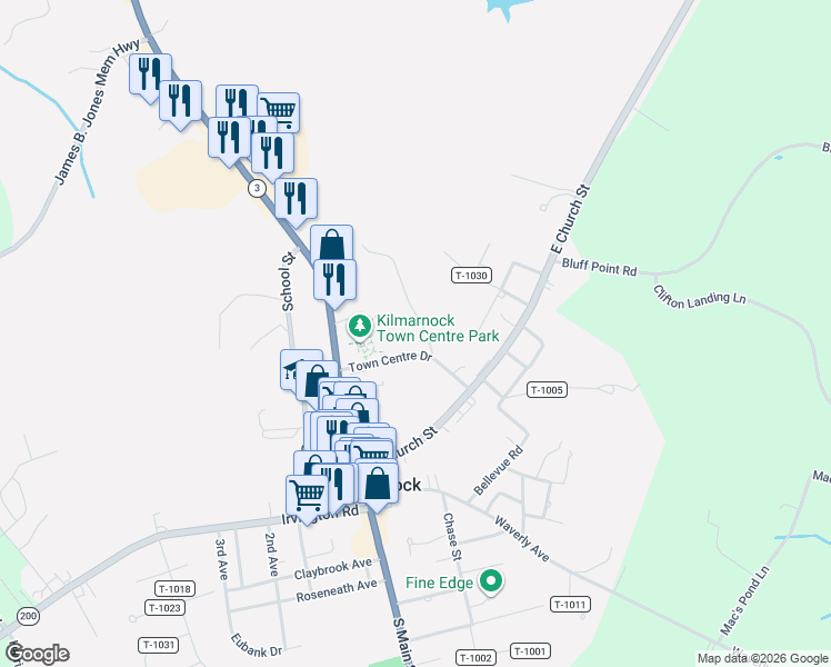 map of restaurants, bars, coffee shops, grocery stores, and more near 14 Fox Hill Drive in Kilmarnock